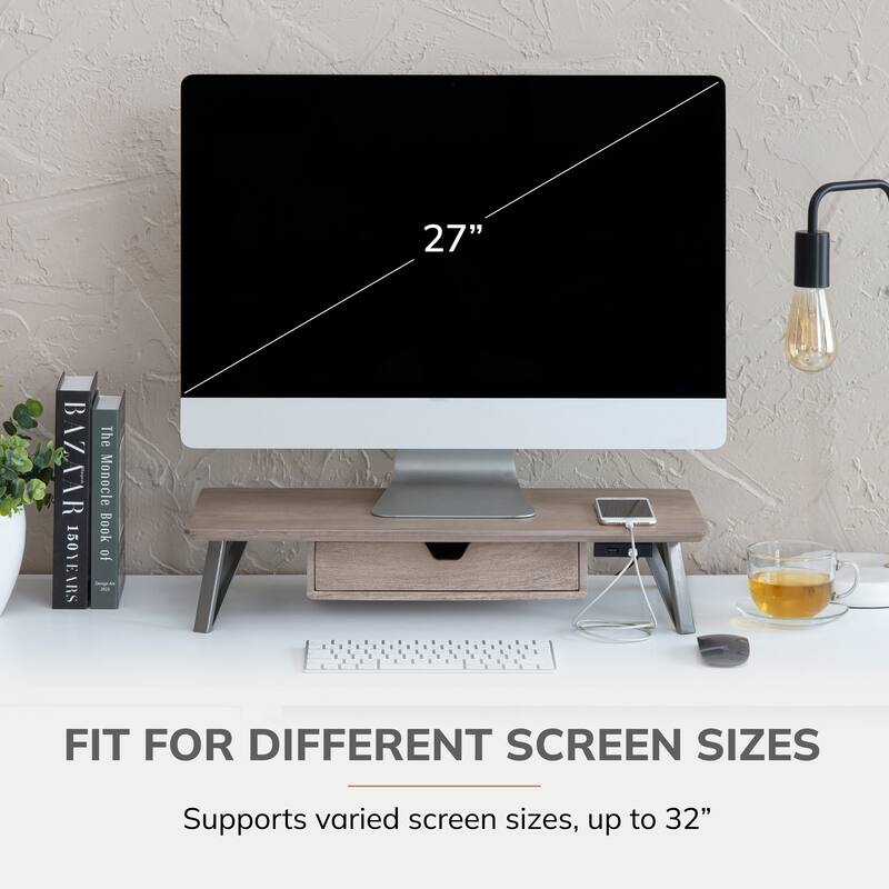 Jani Wood Monitor Stand Riser Desk - Ergonomic Design Stand, Desktop Organizer Table for Home, Office Workspace, Gaming Desk
