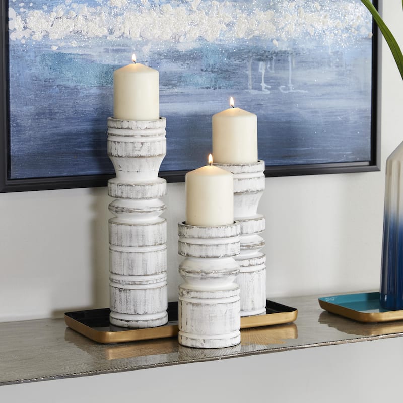 Black or White Wood Decorative Candle Holder (Set of 3) - White