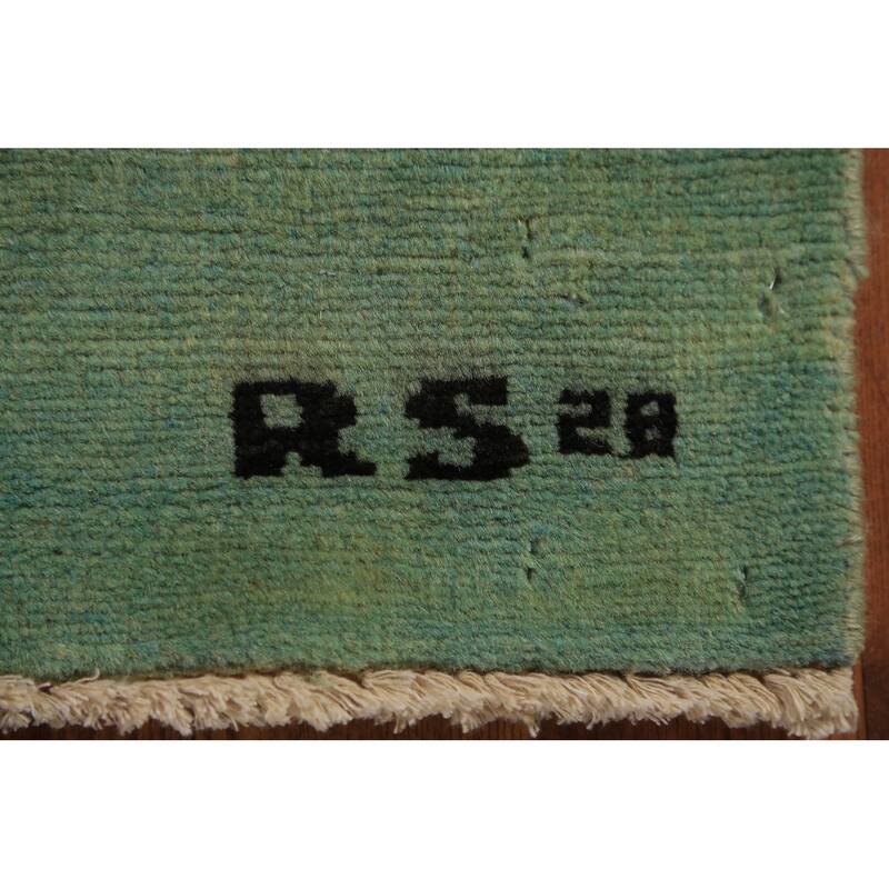 Green Gabbeh Oriental Rug Handmade Wool Carpet - 2'7" x 3'11"