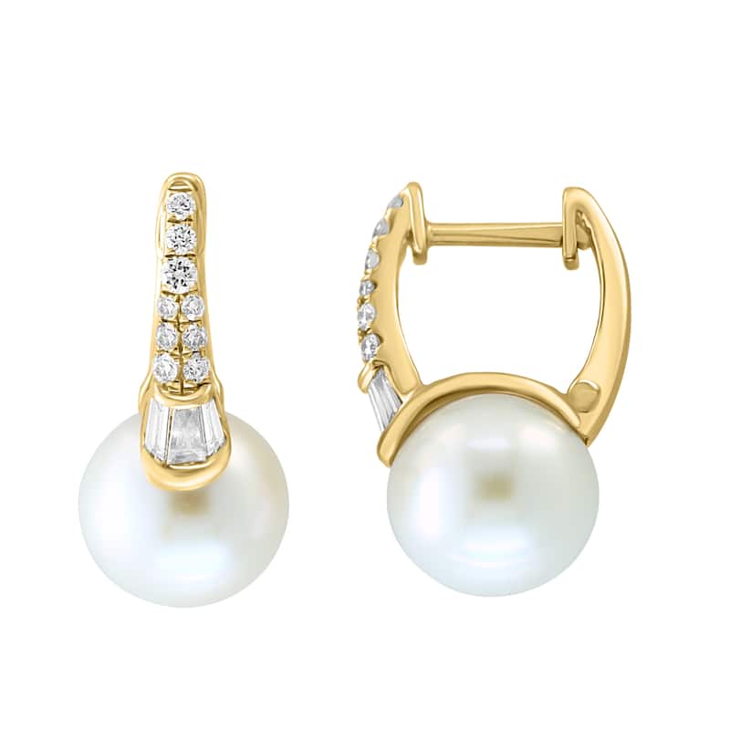 EFFY 14K Yellow Gold Diamond and Freshwater Pearl Earrings