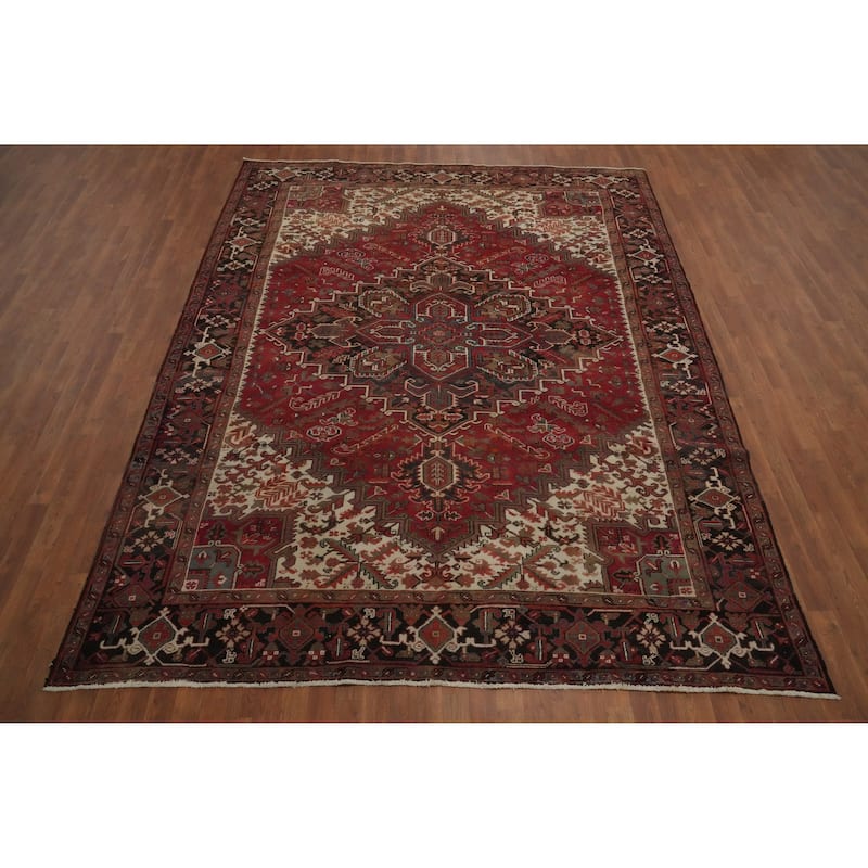 Hand Knotted Oriental 100% Wool Carpet Traditional Medallion Red Heriz Area Rug - 10' 9'' X 8' 4''
