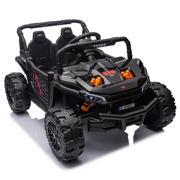 slide 2 of 27, 24V Kids Ride On UTV,Electric Toy For Kids w/Parents Remote Control,Four Wheel suspension,Adjustable speed,Multimedia player Black