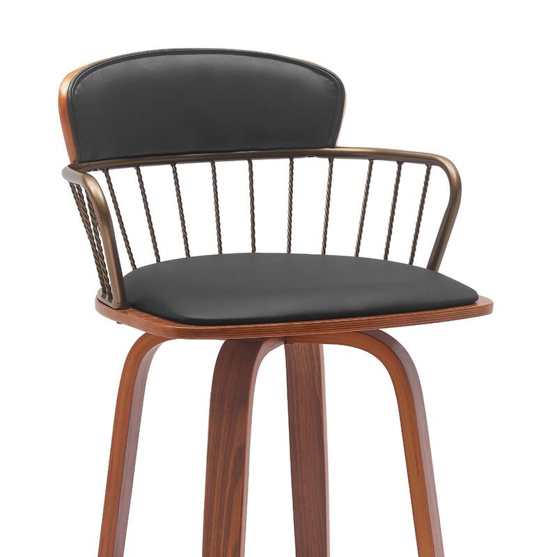 Faux Leather Counter Height Bar Chair with Arms, Swivel and Footrest