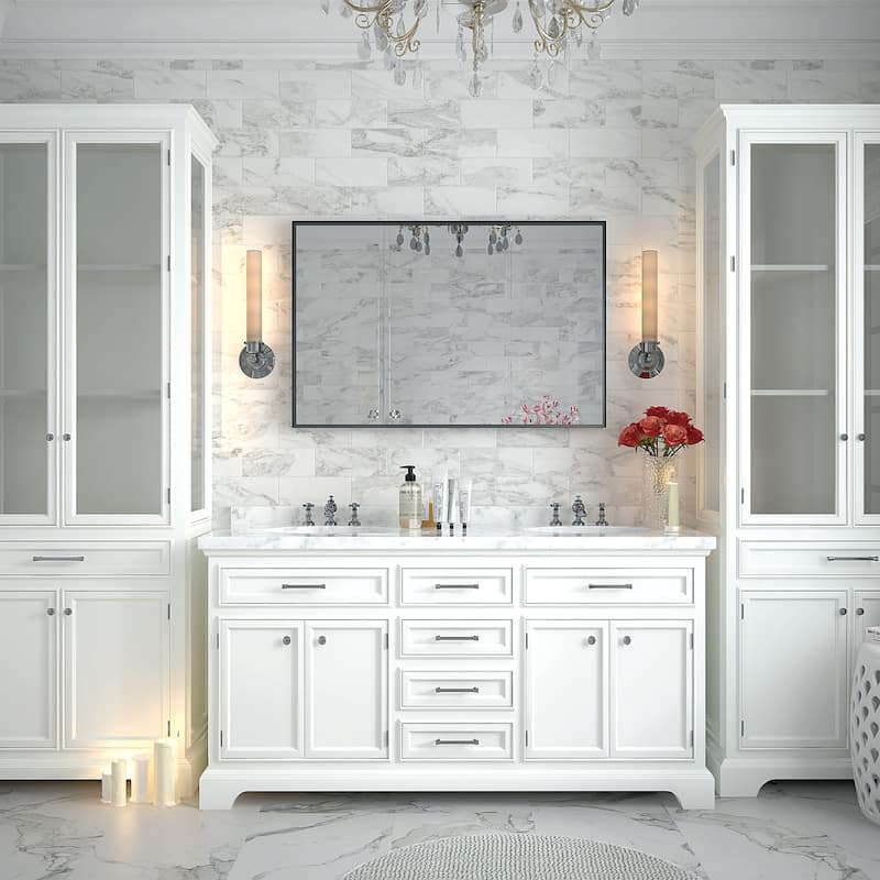 Modern 40x30 Inch Rectangle Bathroom Mirror with Brushed Metal Frame, Decorative Beveled Edge for Wall Mounting