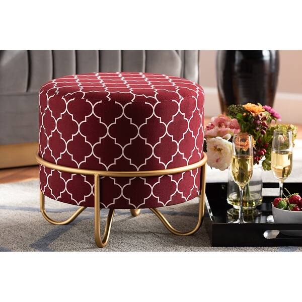 Shop Anthony Red Quatrefoil Velvet Fabric Gold Metal Ottoman On