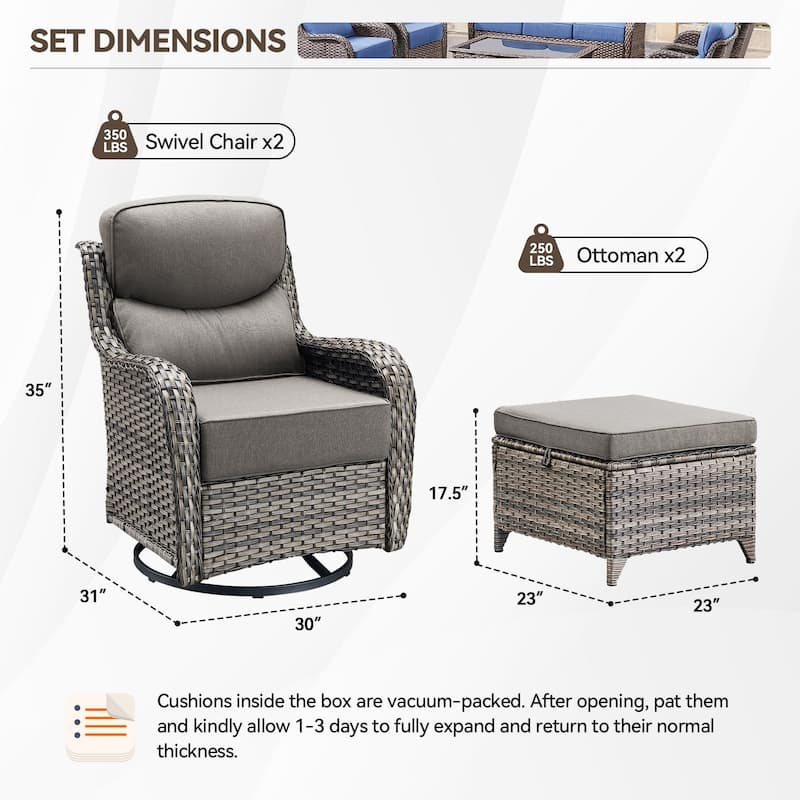 Outdoor Patio Sofa Swivel Chair with 6-Inch Thick Cushions Set