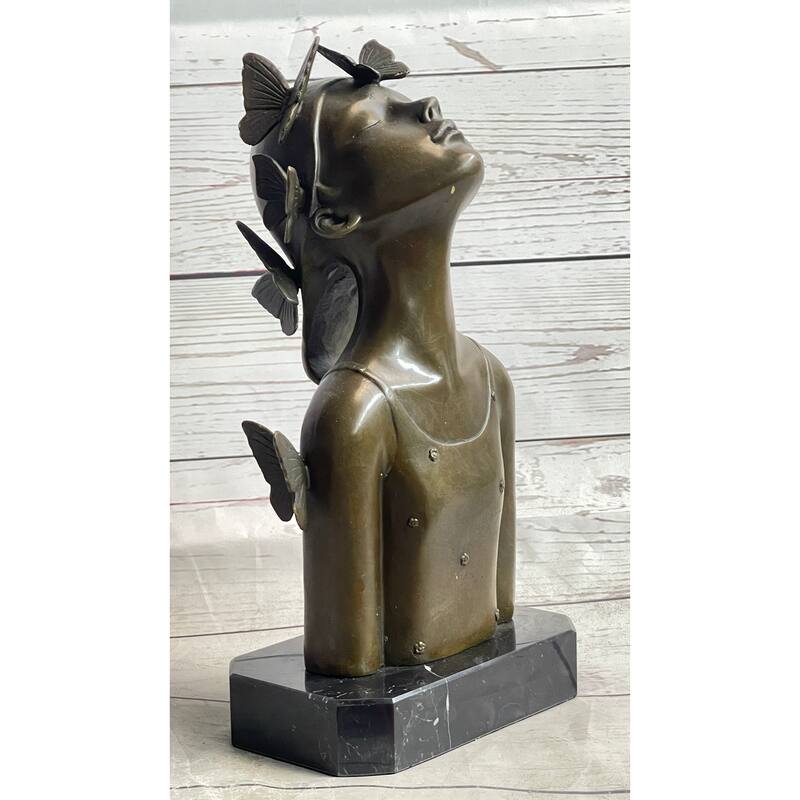 Abstract Bronze Sculpture Of Young Girl With Butterflies - Original Art By Collett
