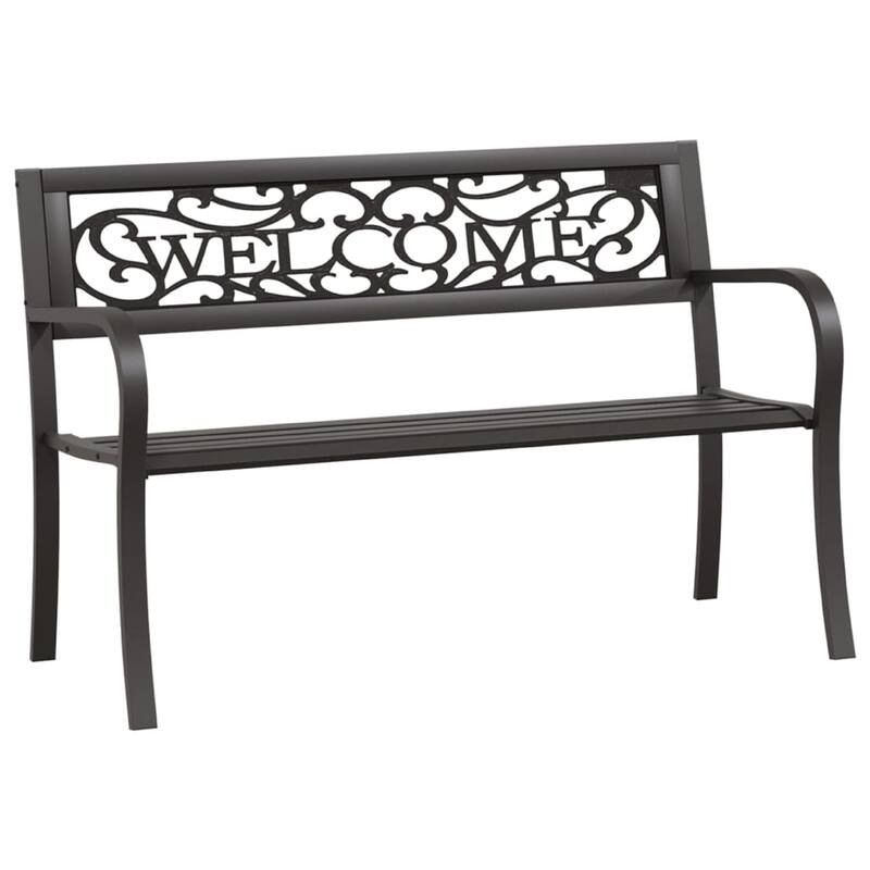 Garden Bench, Weather Resistant Black Powder-Coated Steel, 50 Inch