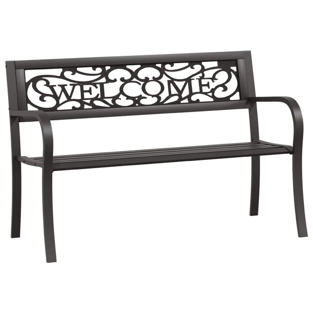 Garden Bench, Weather Resistant Black Powder-Coated Steel, 50 Inch