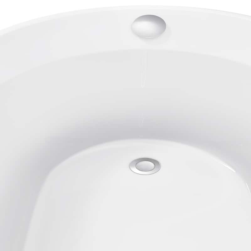 61 Inch Acrylic Freestanding Soaking Bathtub in White with Overflow and Drain