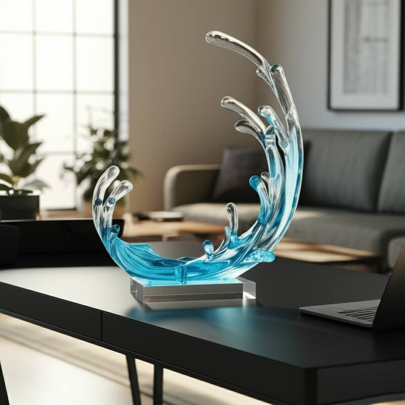 Resin Sculpture Wave Abstract Modern Decorative Object - 11" Blue - 8.75" x 4.25" x 10.5" - Blue - 8.75" x 4.25" x 10.5"