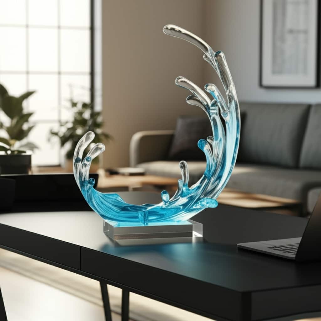 Resin Sculpture Wave Abstract Modern Decorative Object - 11" Blue - 8.75" x 4.25" x 10.5"