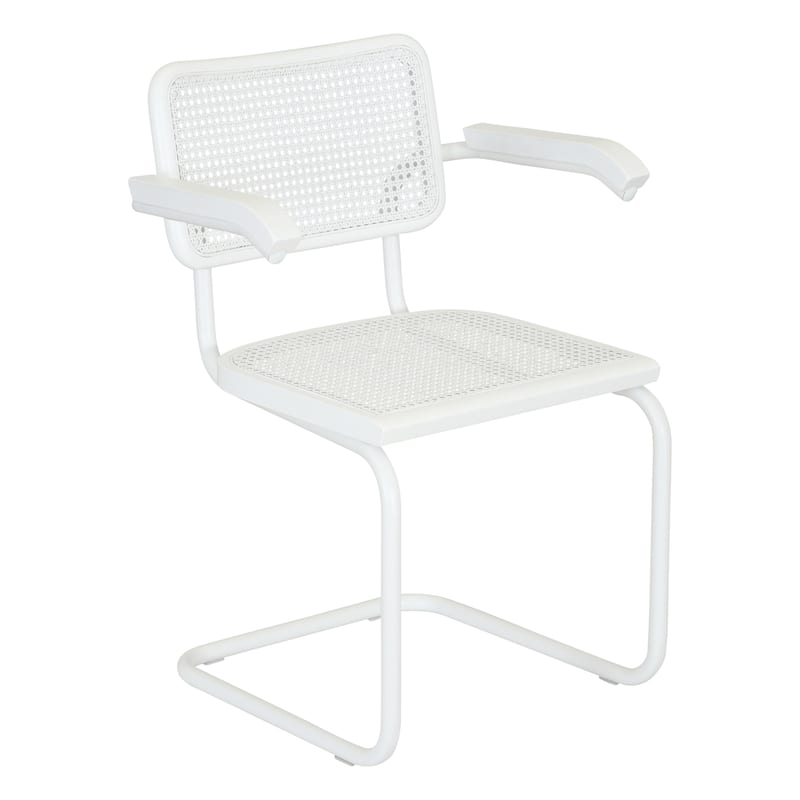Breuer Chair Company Marcel Breuer Cesca Cane Cantilever Armchair Arm Chair w/ White Steel Frame (Various Wood & Cane Colors) - All-White