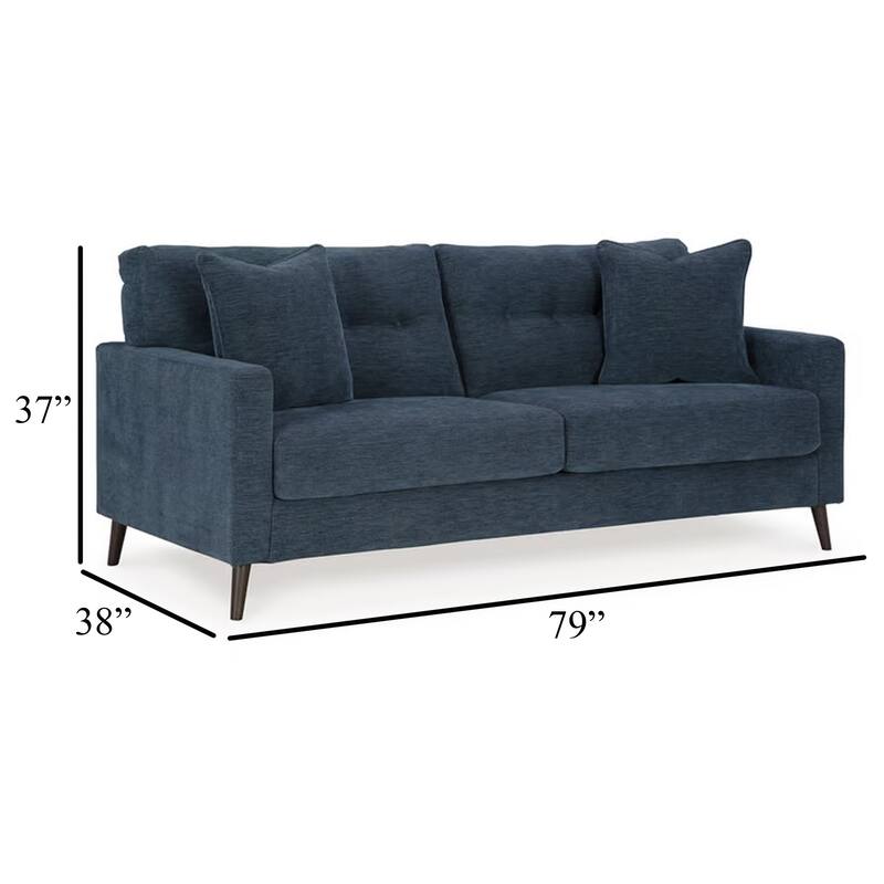 Bixy Sofa, 79 Inch Dark Blue, Track Armrests, 2 Accent Throw Pillows