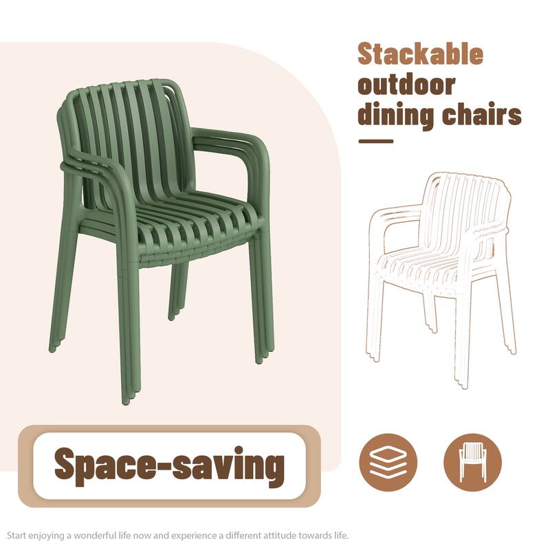 Outdoor Dining Set 5-Piece Stackable Plastic Lightweight Dining Armchair and Extendable Dining Table