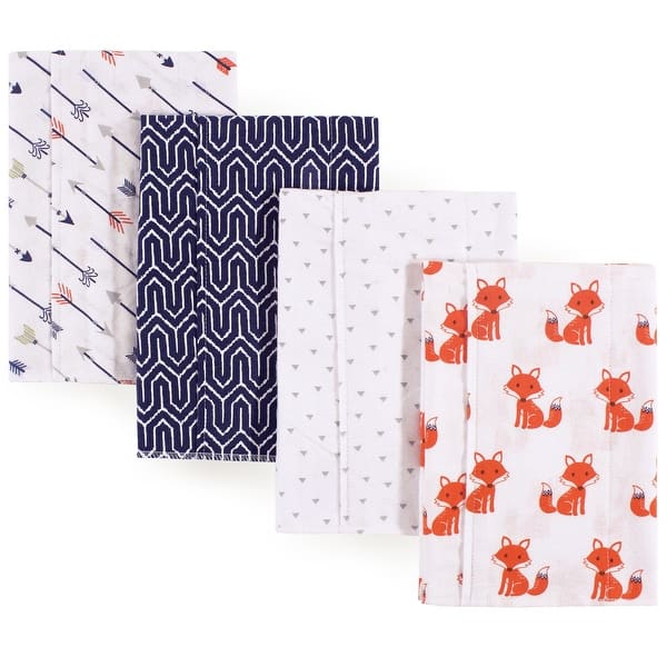 slide 1 of 1, Hudson Baby Infant Boy Cotton Flannel Burp Cloths 4pk, Foxes, One Size - Foxes - One Size One Size - Foxes