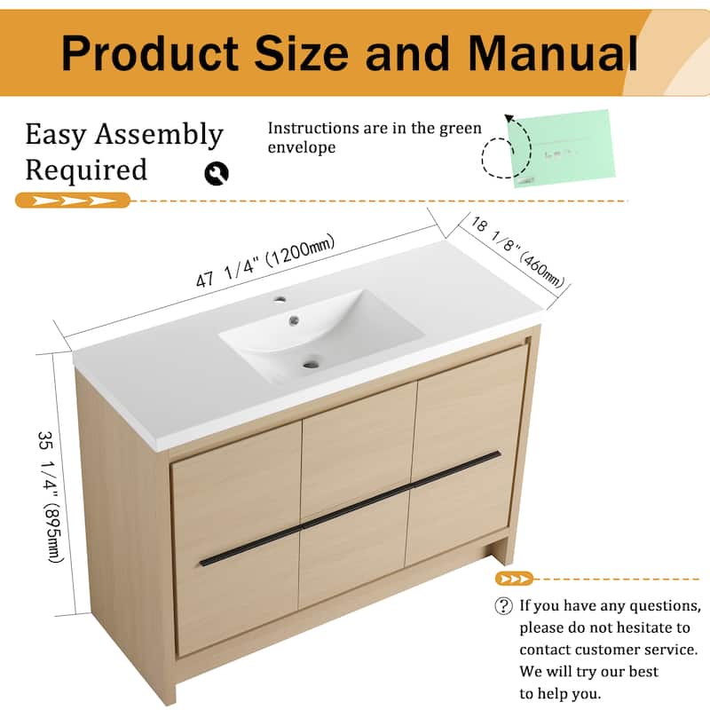 Malwee 24"/30"/36"/48"/60" Bathroom Vanity with Sink, FreeStanding Vanity with Soft Close Door and Drawer