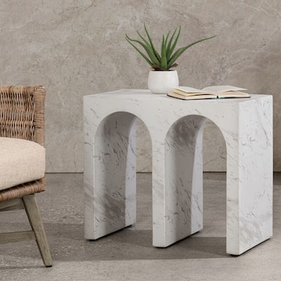 Classic Home Marmo Outdoor Stone End Table in Ivory