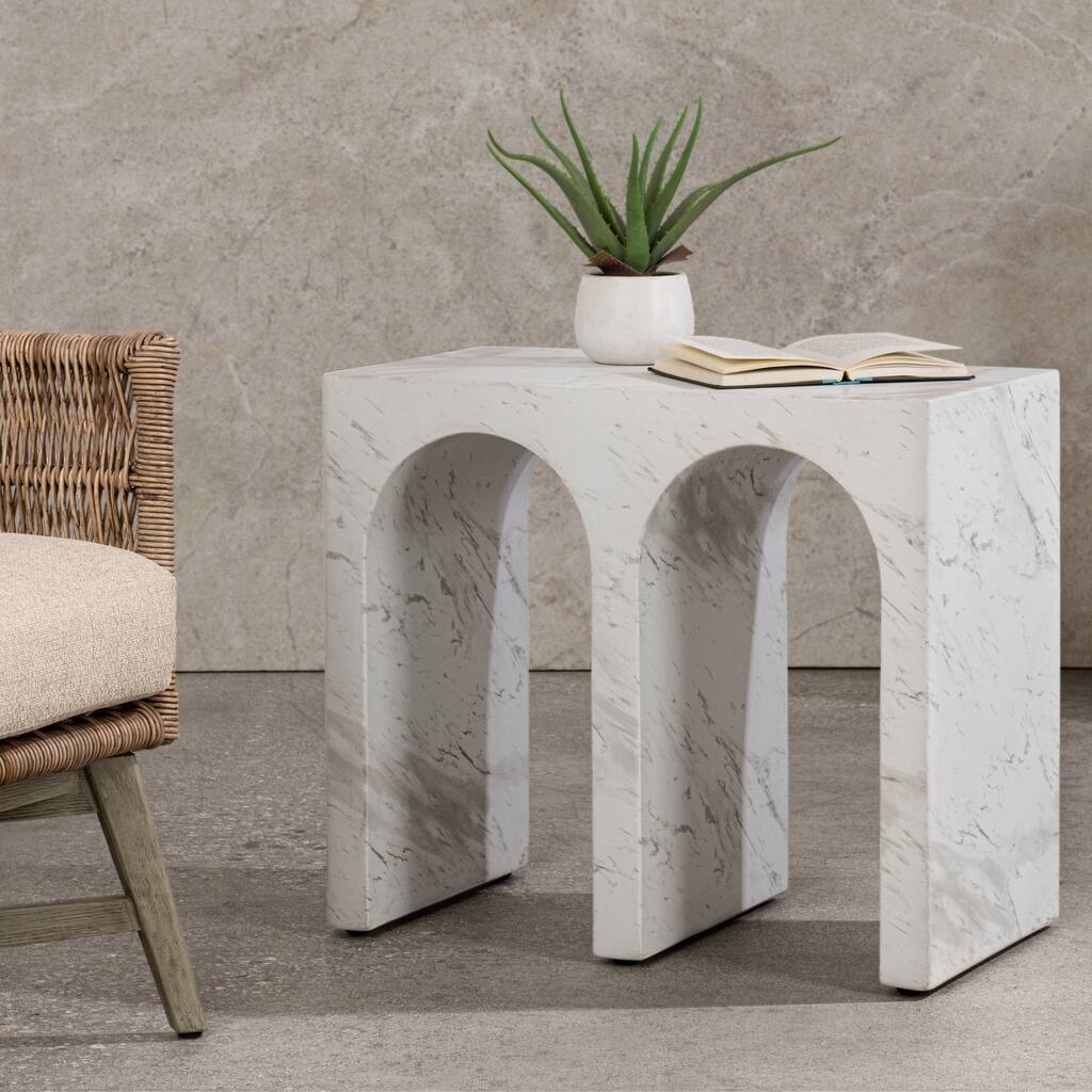Classic Home Marmo Outdoor Stone End Table in Ivory