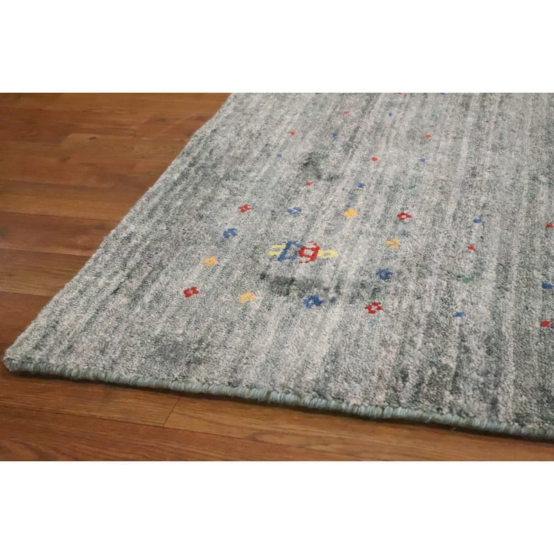 Hand Knotted Oriental Viscose Silk Carpet Tribal Animal Pictorial Greys & Charcoal Gabbeh Area Rug - 11' 9'' X 9' 10''