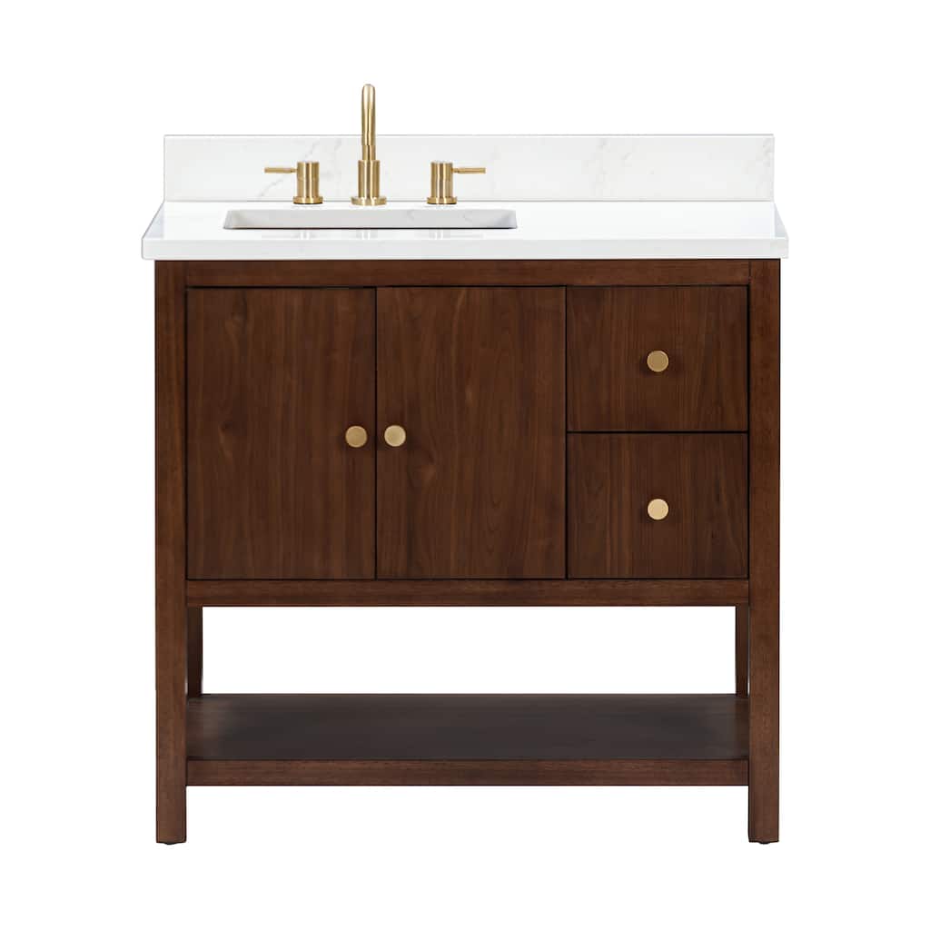 Avanity Zoe 37 in. Vanity Combo in Walnut finish with White Quartz Top