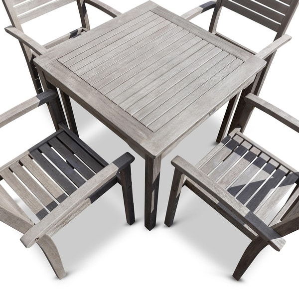 5Piece Weather Resistant Outdoor Eucalyptus Dining Set，4 stacking