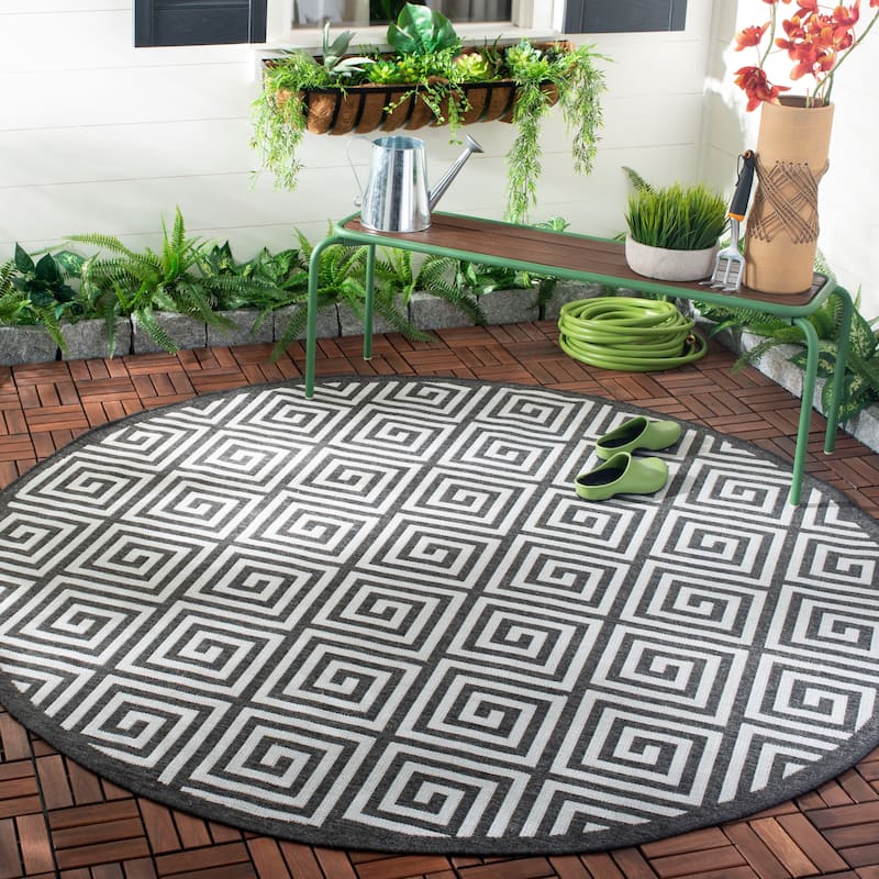 SAFAVIEH Beach House Anarsija Indoor/ Outdoor Waterproof Patio Backyard Rug - 6'7" Round - Light Grey/Charcoal