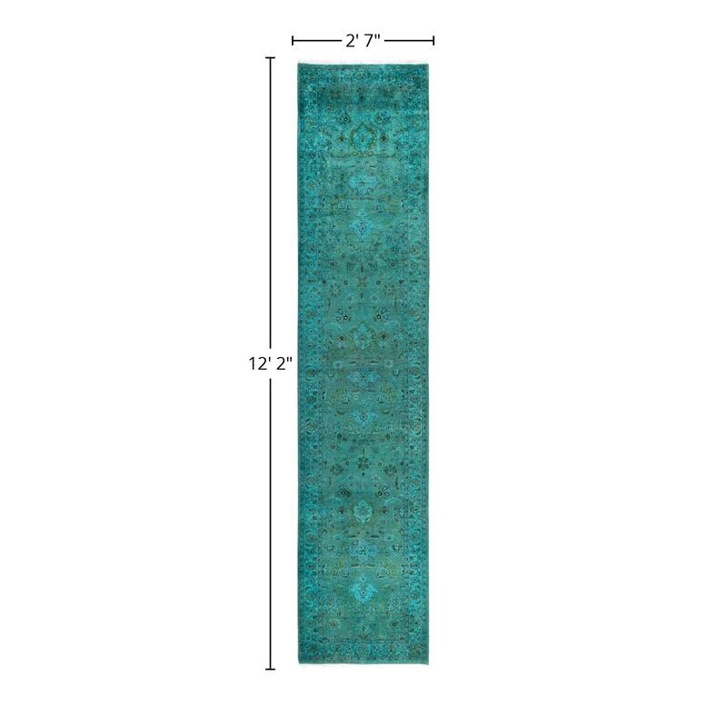 Overdyed One-of-a-Kind Hand-Knotted Area Rug - Green - 2' 7" x 12' 2"