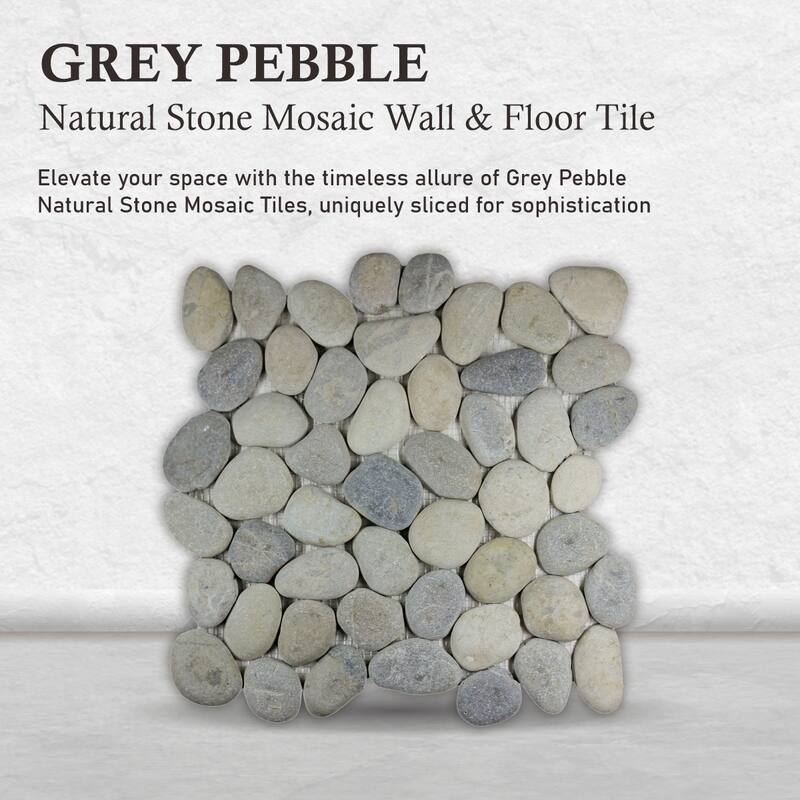 Grey Pebble Mosaic Tumbled Stone Backsplash Tiles for Kitchen Walls, Shower and Bathroom Floors 12" X 12" (5 Sqft per case)
