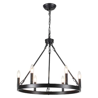 6-Light Farmhouse Candlestick Circle Iron Wagon Wheel Chandelier for Dining Room with No Bulbs Included