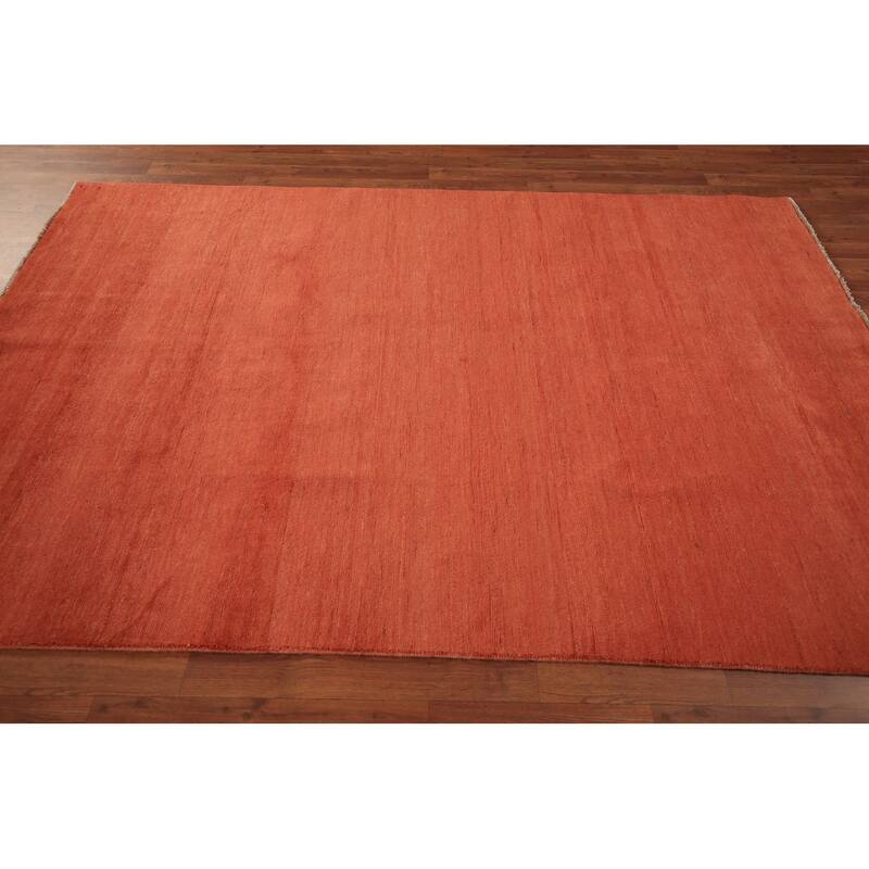 Gabbeh Modern Area Rug Hand-Knotted Orange Wool Carpet - 5'5" x 8'0"
