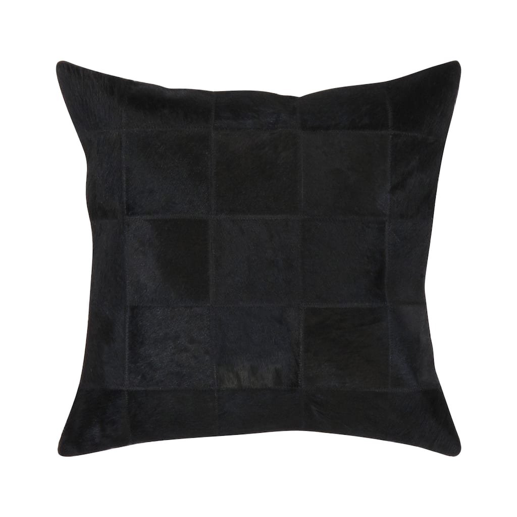 Pasargad Home Safari Checkered Black Cowhide 17" Decorative Pillow