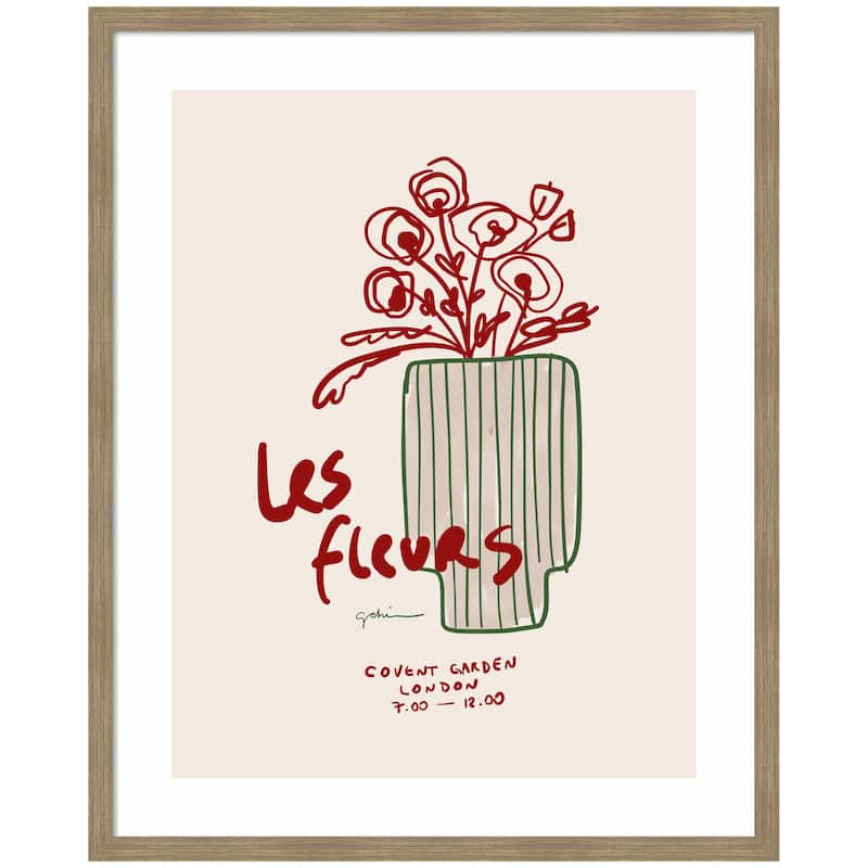 Kate and Laurel Les Fleurs by Gabrielly Guedes Framed Wall Art Print - 34x42 - Brown