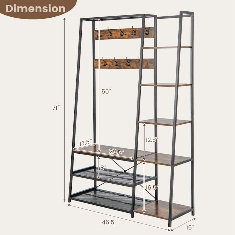 Costway 5-In-1 Entryway Coat Rack Storage Shoe Bench Freestanding - 1 PC