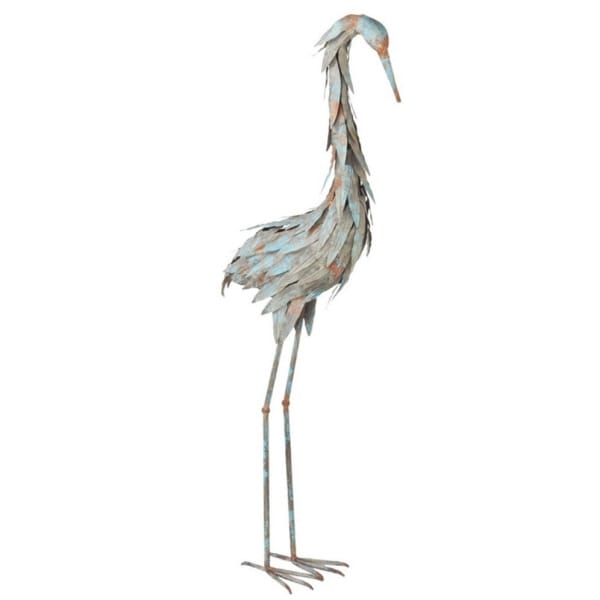 46.75" Large Tropical Marine Distressed Finish Blue Heron Metal Sculpture Statue - N/A