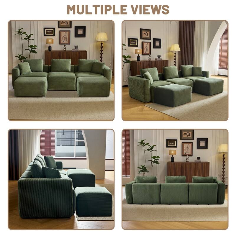 112.2‘’ W Corduroy Modern Compressed Block Sectional Couch with Plush Cushions
