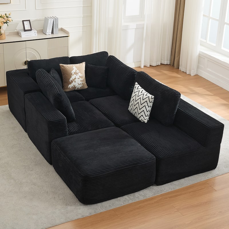 Modular Sectional Ottoman Corduroy Rectangle Footstool