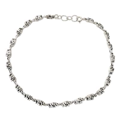 Handmade Sterling Silver Elephant Parade Oxidized Finish Anklet (India)