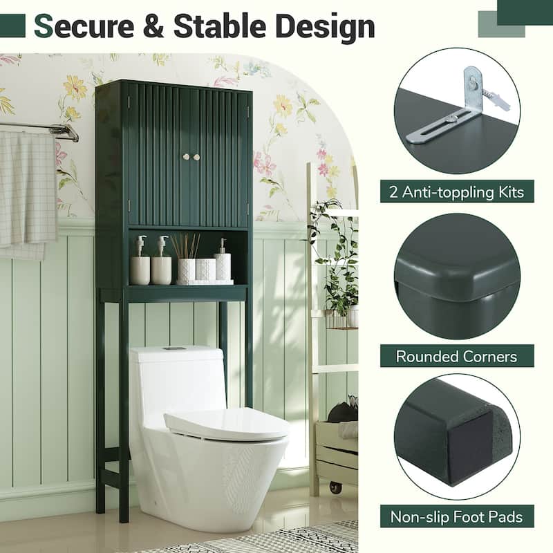 Gymax 66'' Over the Toilet Storage Cabinet w/Fluted Doors Adjustable