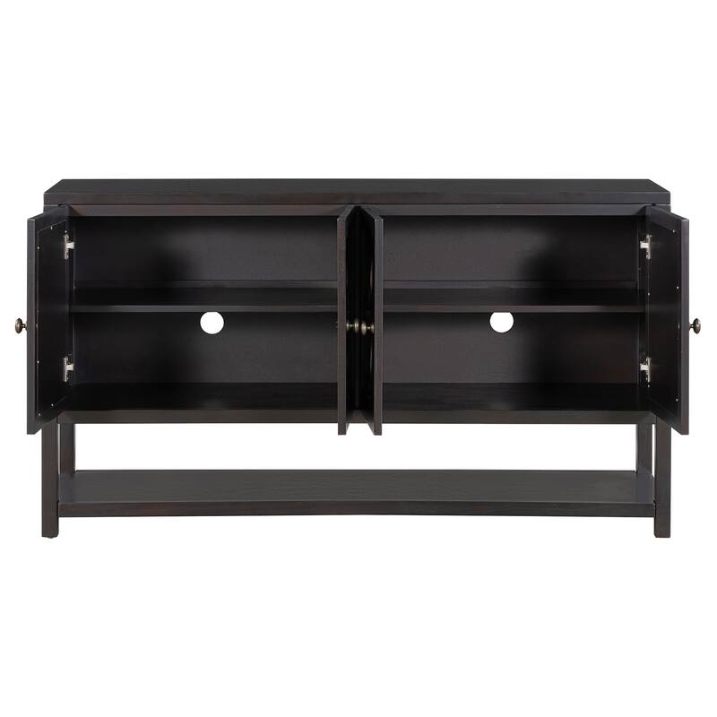 Console Table Storage Cabinet with Mirrored Doors, Spacious Open Shelves, Wooden Buffet Accent Sideboard with Acacia Wood Legs