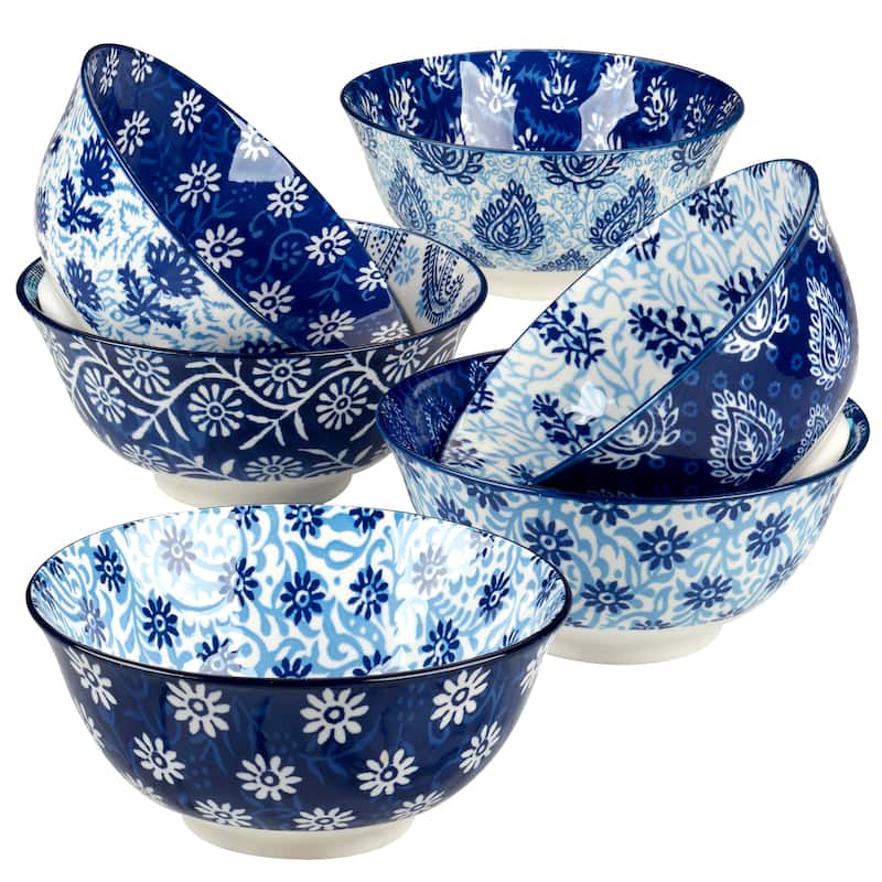 Certified International Carnival Blue Set of 6 All Purpose Bowl 6" 6 asst - 6" Diam x 2.75"