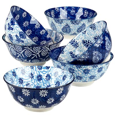 Certified International Carnival Blue Set of 6 All Purpose Bowl 6" 6 asst - 6" Diam x 2.75"