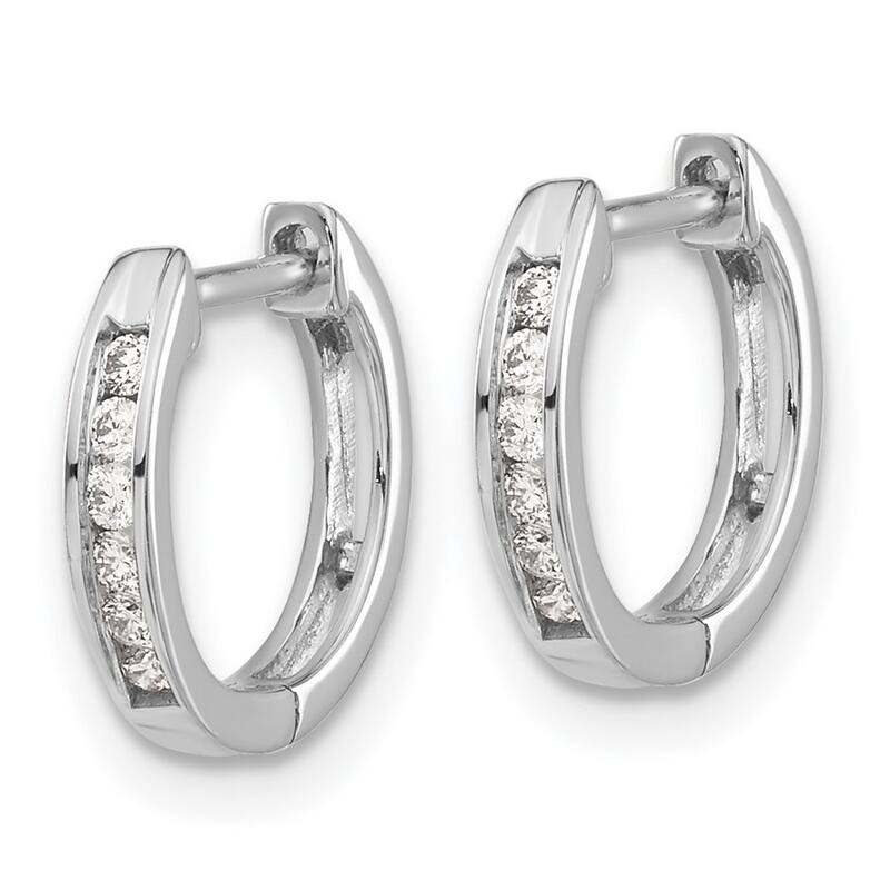 Curata 14k White Gold Solid Open back Polished Diamond Hinged Hoop Earrings - 11x11mm Wide 1mm Thick