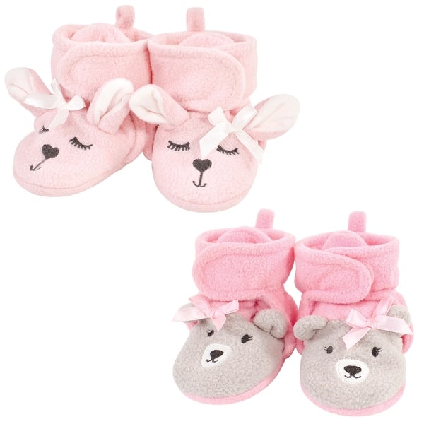 slide 1 of 1, Hudson Baby Infant Girl Cozy Fleece Booties, Bunny Bear Bunny Bear - 12-18 Months