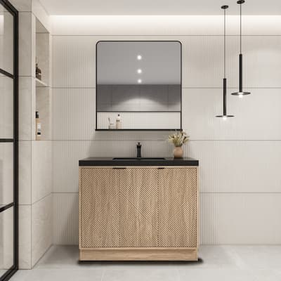 Milano 42" Freestanding (L) Bathroom Vanity with Black Acrylic Sink