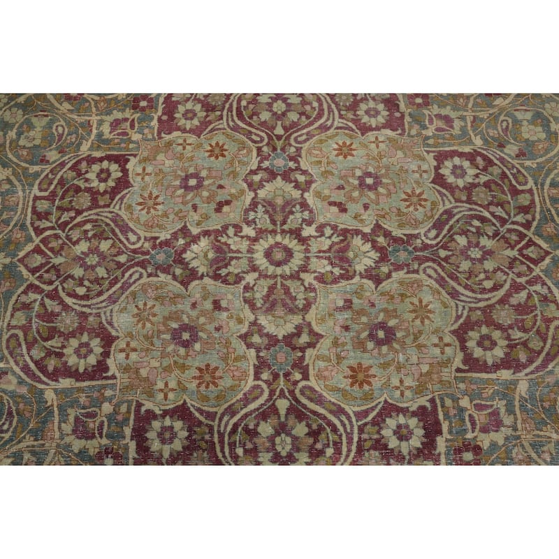Hand Knotted Oriental 100% Wool Carpet Traditional Floral Navy Blue & Blues Tabriz Area Rug - 16' 0'' X 11' 2''