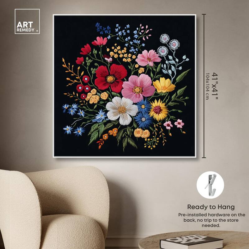 Midnight Wildflower Weave Canvas by Art Remedy