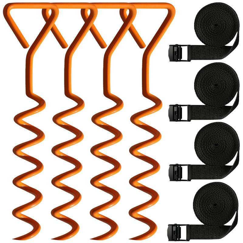 Tradesparker Heavy Duty Trampoline Stakes，Steel Corkscrew Anchors for Canopies - Orange - 4pcs