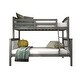 preview thumbnail 12 of 18, Slat Design Twin over Full Bunk Bed with Angled Ladder in Dark Walnut