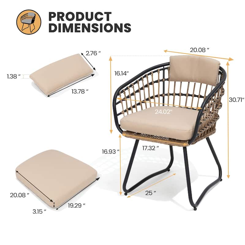 Outdoor Wicker Chairs Patio Dining Chairs Cushioned PE Rattan Seating Set